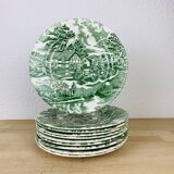 10 English Style Luneville green plates
