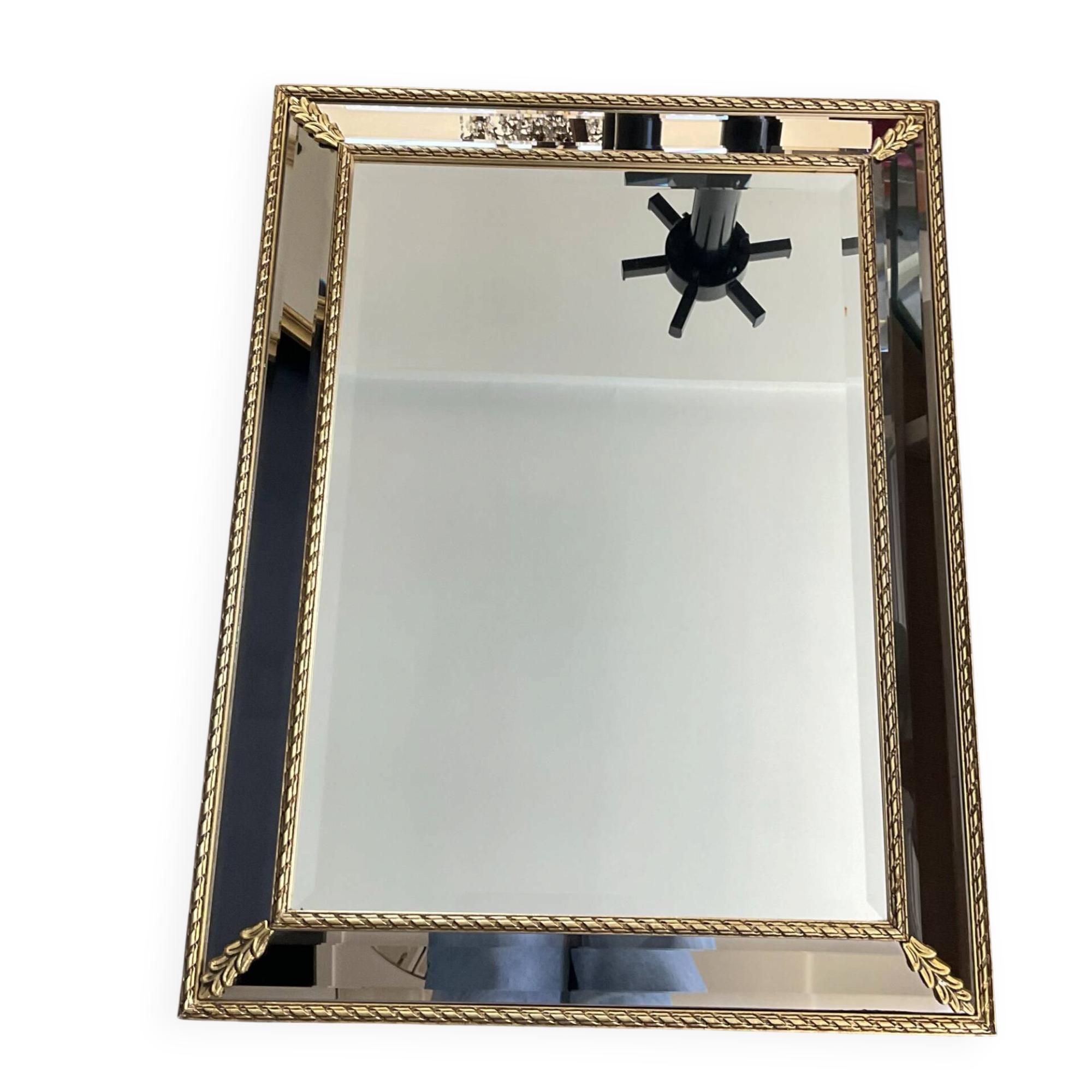 Ancien miroir bois doré et parcloses biseautées 