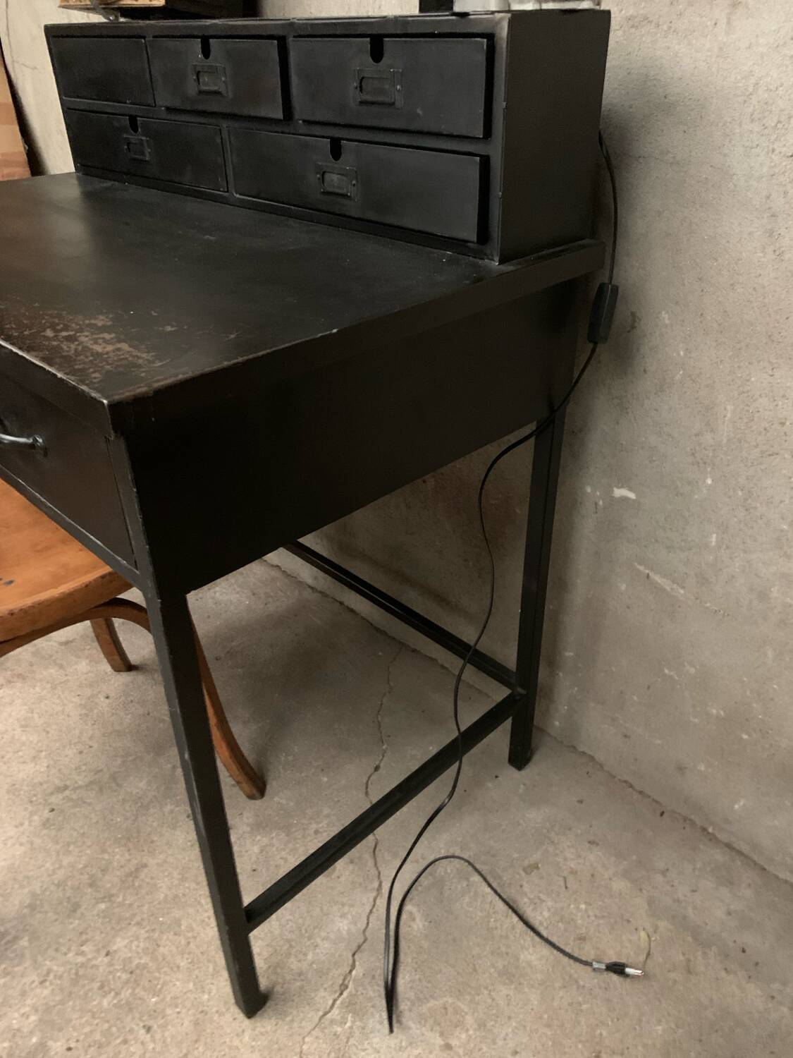 Matte black industrial secretary desk