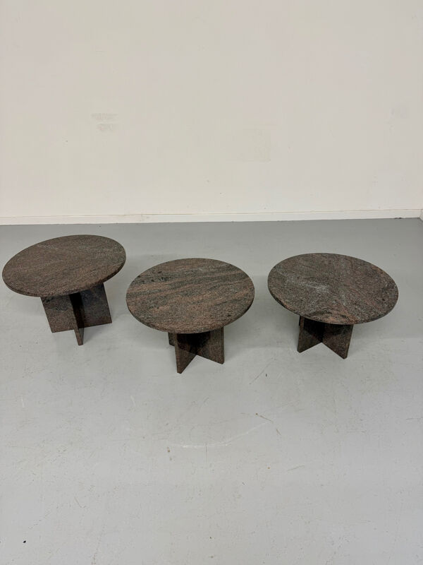 Table basse gigogne 3 éléments rond en granit design années 70 vintage