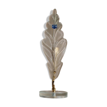 Vintage Murano Glass Table Lamp – White Opal Leaf-Shaped Glass with Blue Accent, Gold Metal Fittings, Italy 1980s