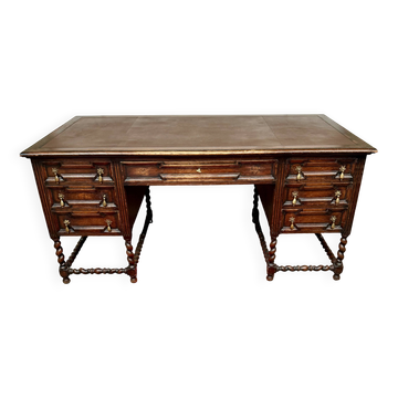 Mazarin desk in Louis XIII style made of solid oak.
