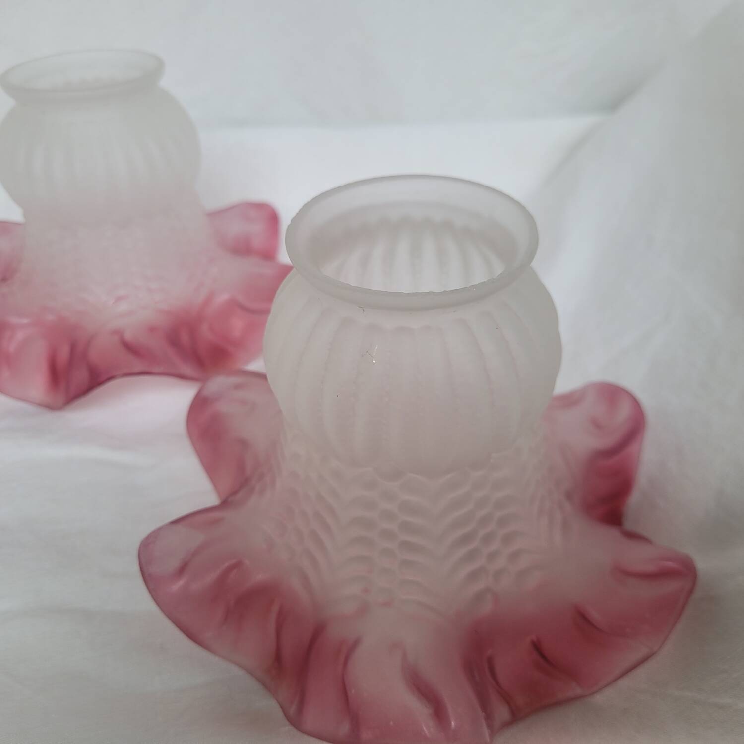 Set of three frosted blown glass tulip lampshades, Art Nouveau
