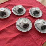 5 cups and 5 saucers La Louvière boch Belgium peasant scene art deco