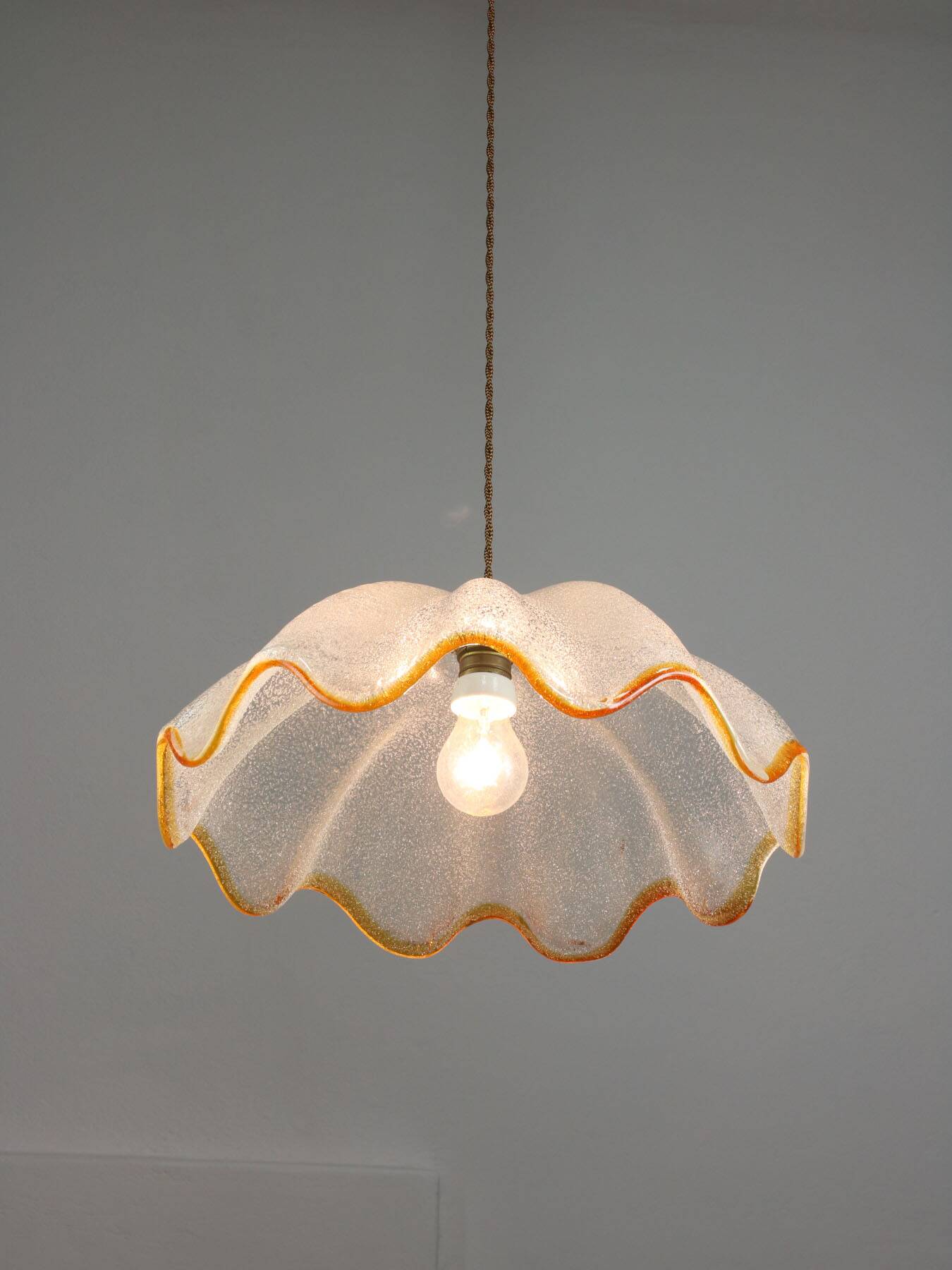 Mid-Century Italian Murano Glass and Brass Pendant Lamp