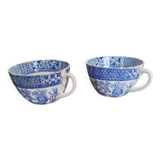 Set of 2 blue and gold English tea or coffee cups, Blairs, England