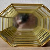 Small vintage octagonal display case in transparent glass, mirror glass and brass - jewelry display