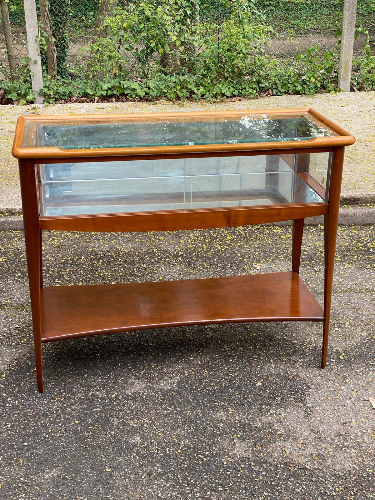Vintage Scandinavian console in solid wood with glass, 103cm.