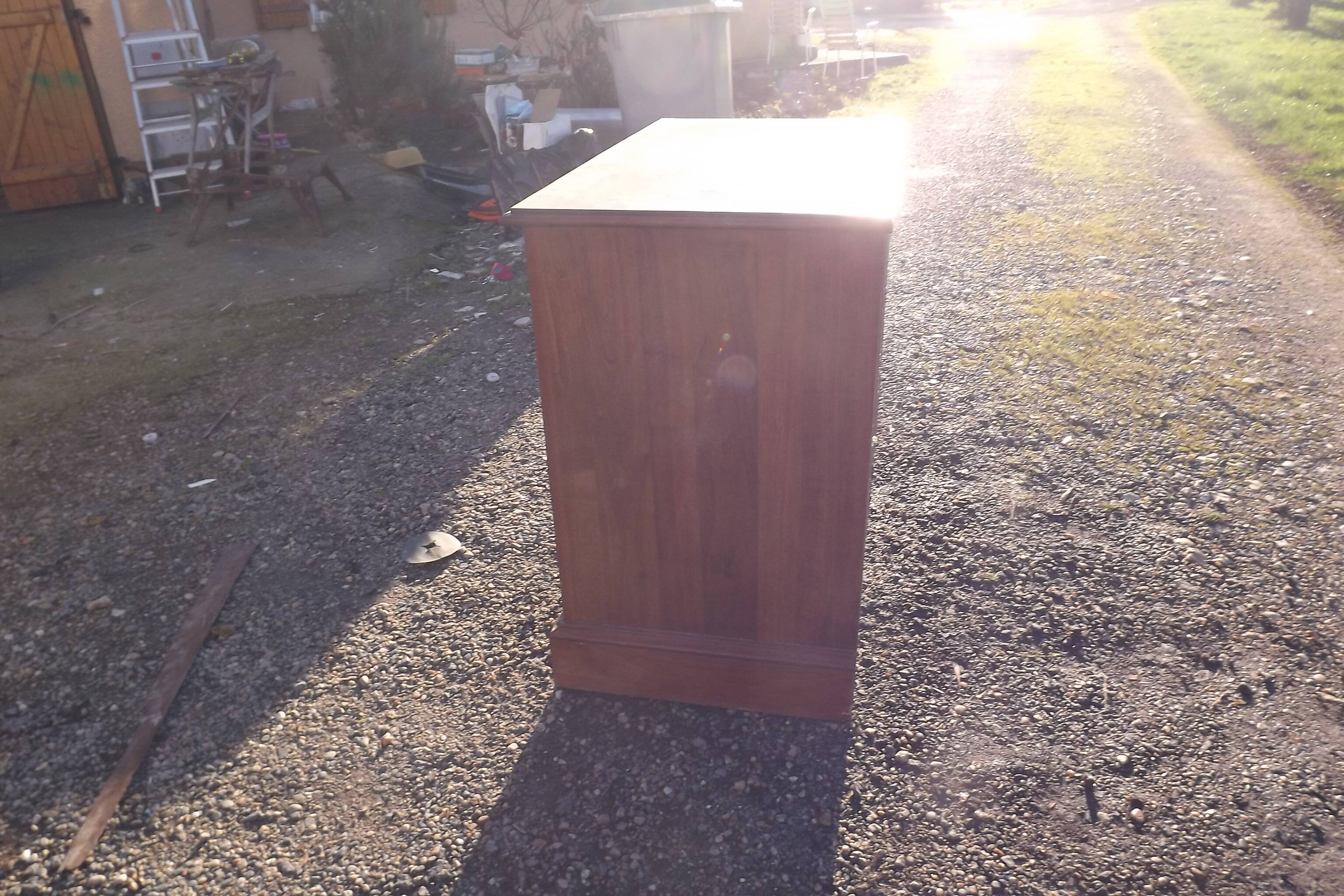 3 drawer chest of drawers walnut and brass