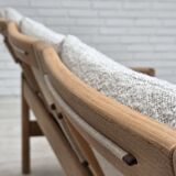 1970s, renovated Danish 3-seater sofa, solid oak wood.