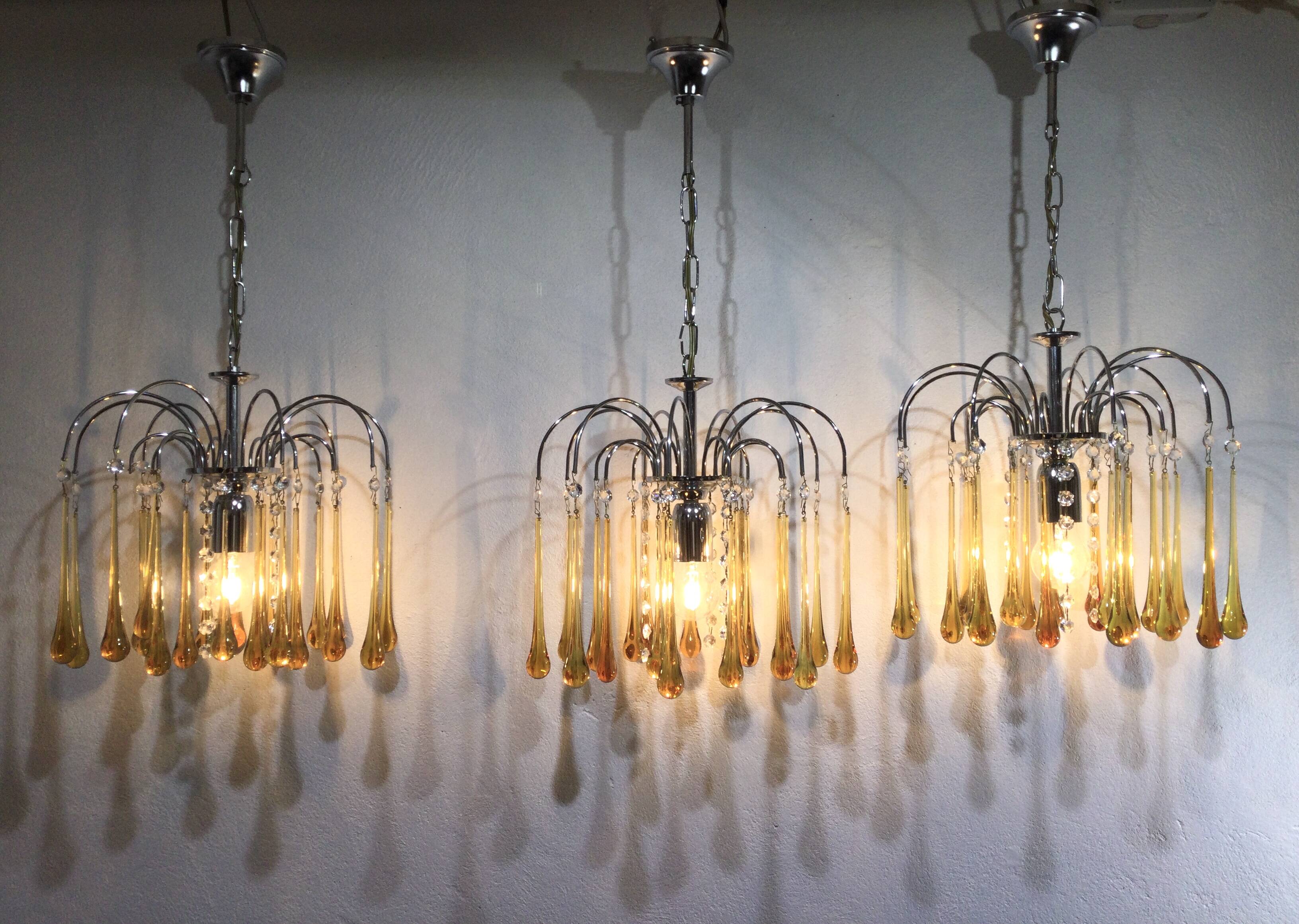 Murano chandelier drops in amber crystal