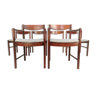 Set of 6 newly upholstered Mcintosh grey herringbone rosewood dining chairs