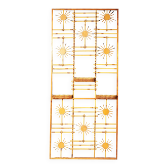 Rattan and Bamboo Room Divider with Sunbrust Accents, Czechoslovakia, 1960´s