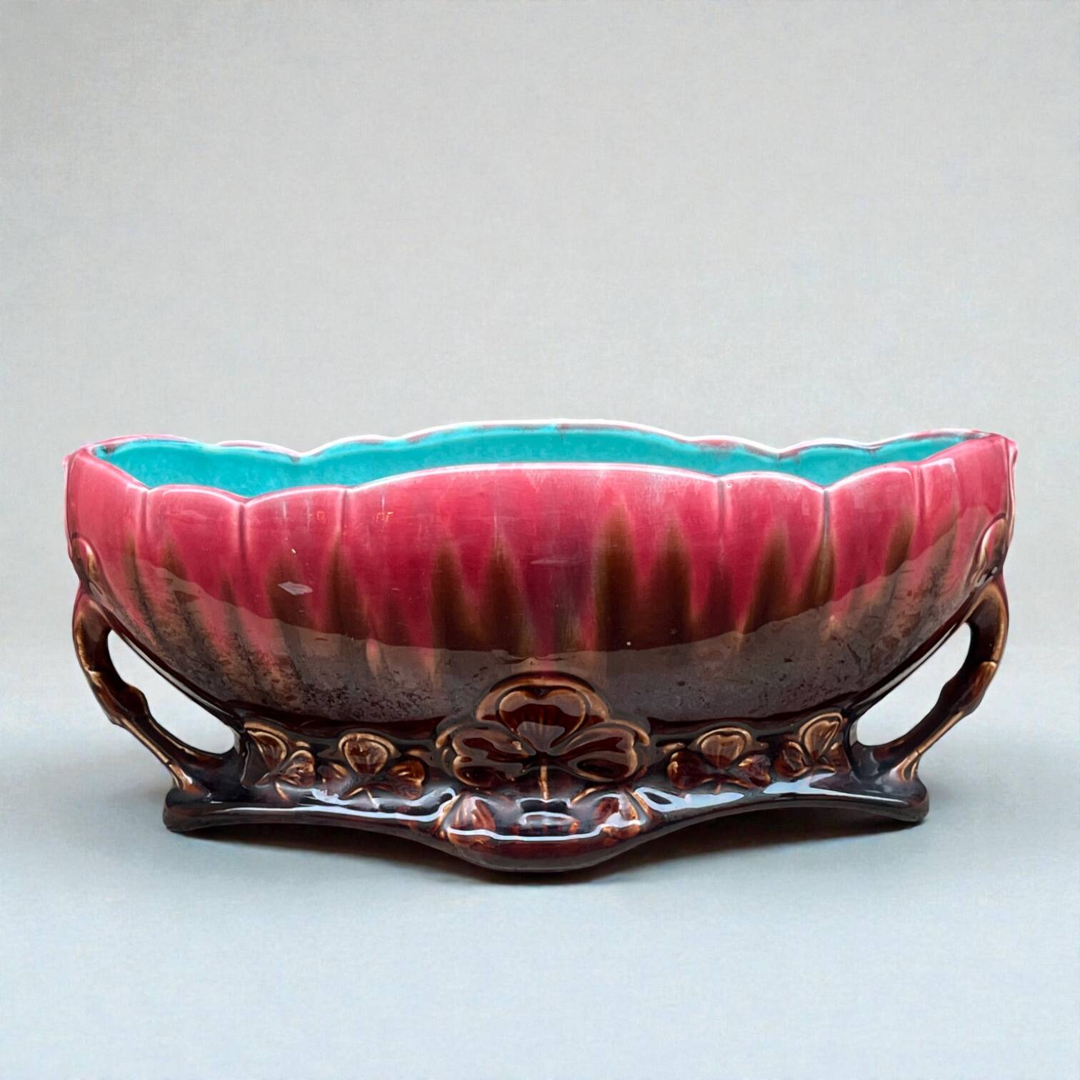 Art Nouveau ceramic jardinière Barbotine Orchies