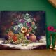 Old painting, still life of flowers and fruits.