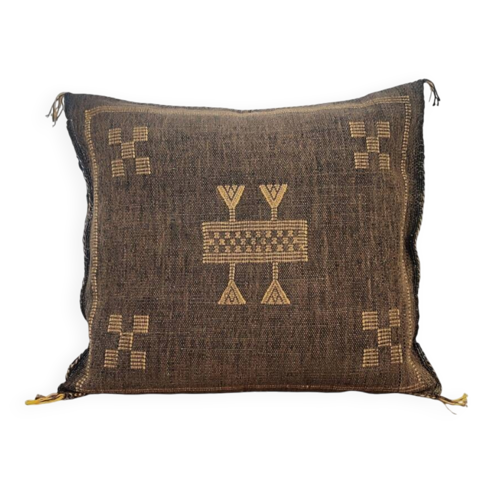 Coussin berbère en soie de cactus marron