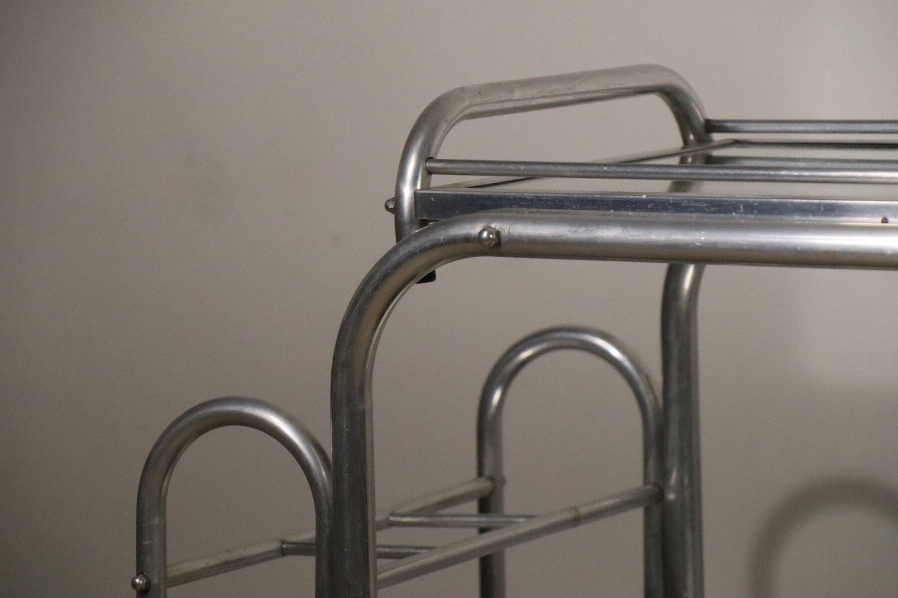 Desserte roulante vintage années 70 en métal chromé et verre miroir