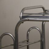 Desserte roulante vintage années 70 en métal chromé et verre miroir