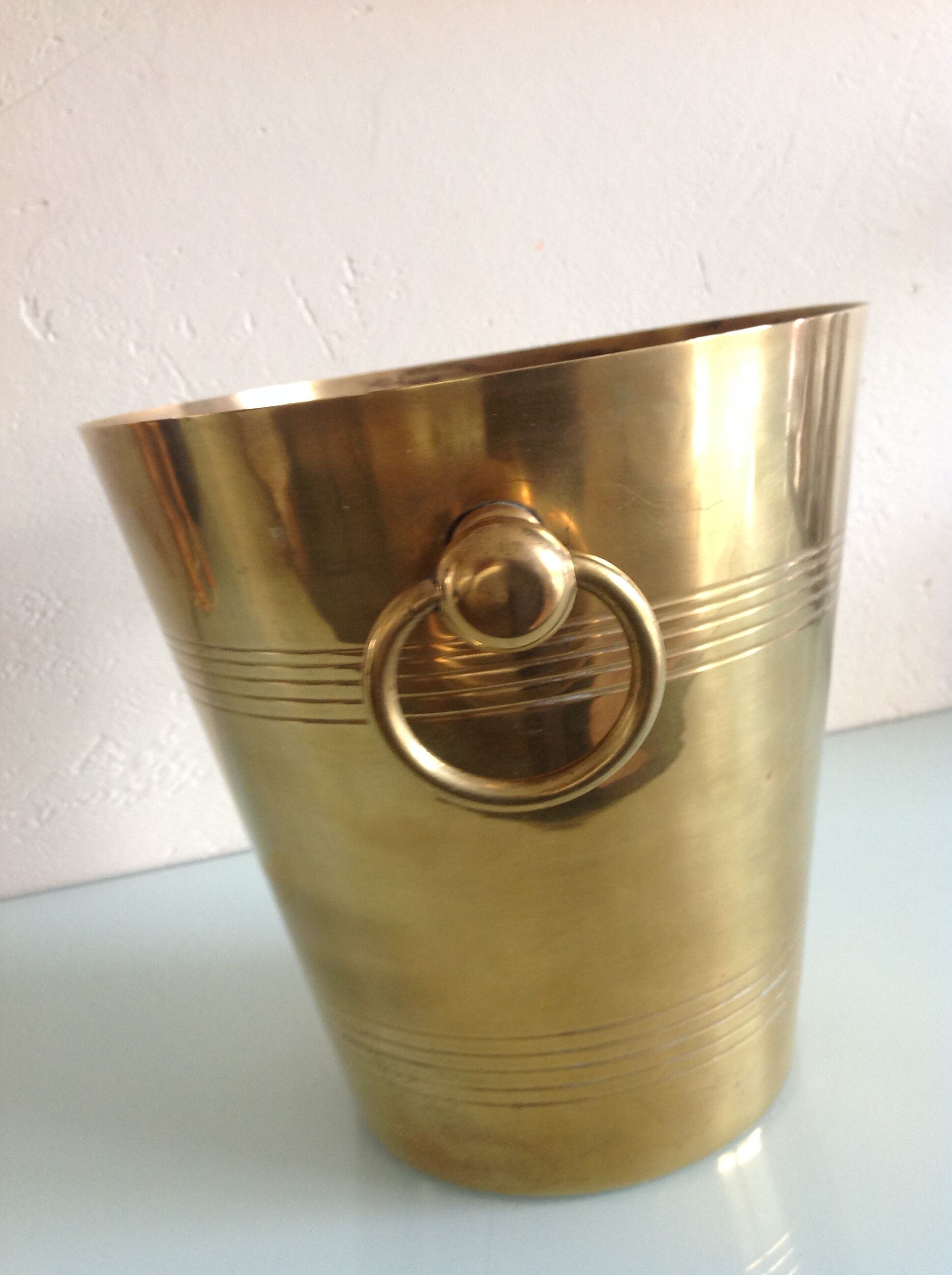 Yellow copper champagne bucket / vintage 70s
