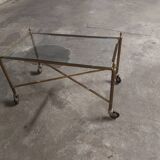 Rolling coffee table in vintage gilded bronze