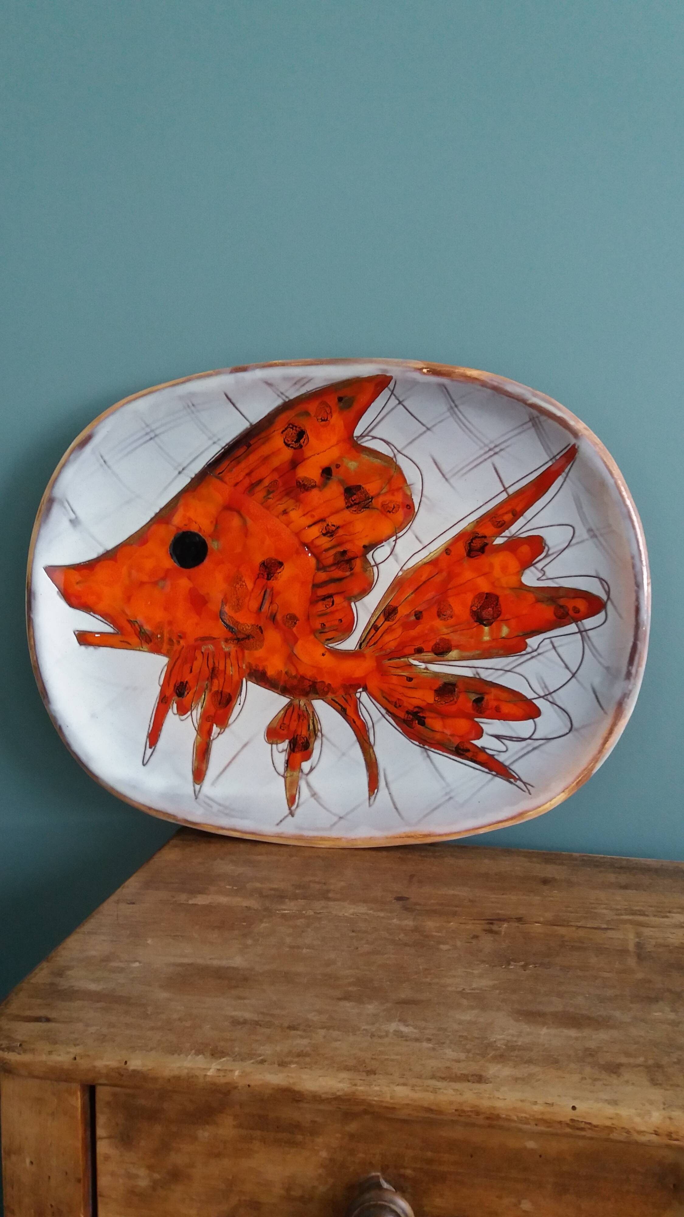 Plate signed Monique Brunner, Pansier, Pottery of the Aquarius, Vallauris