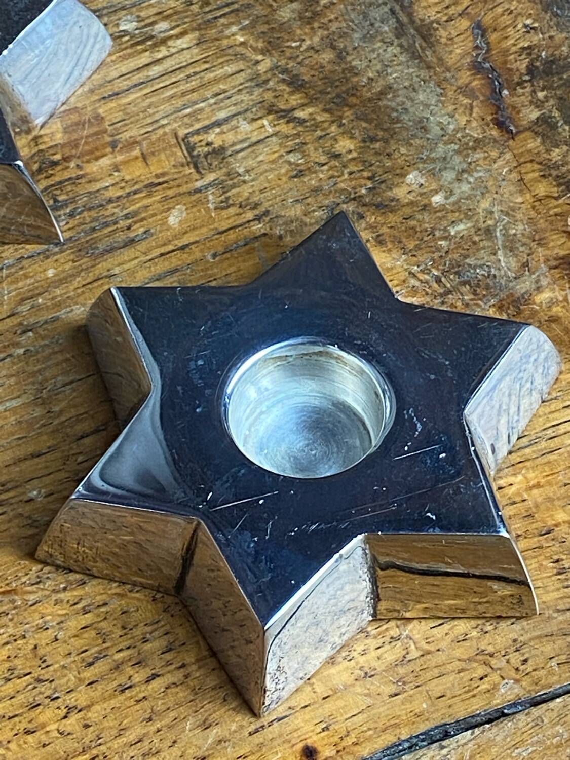 Pair of candlesticks, Star of David, silver-plated metal