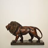 Big German Art Deco Lion Sculpture in Ceramic, Terracotta Copper, 1930