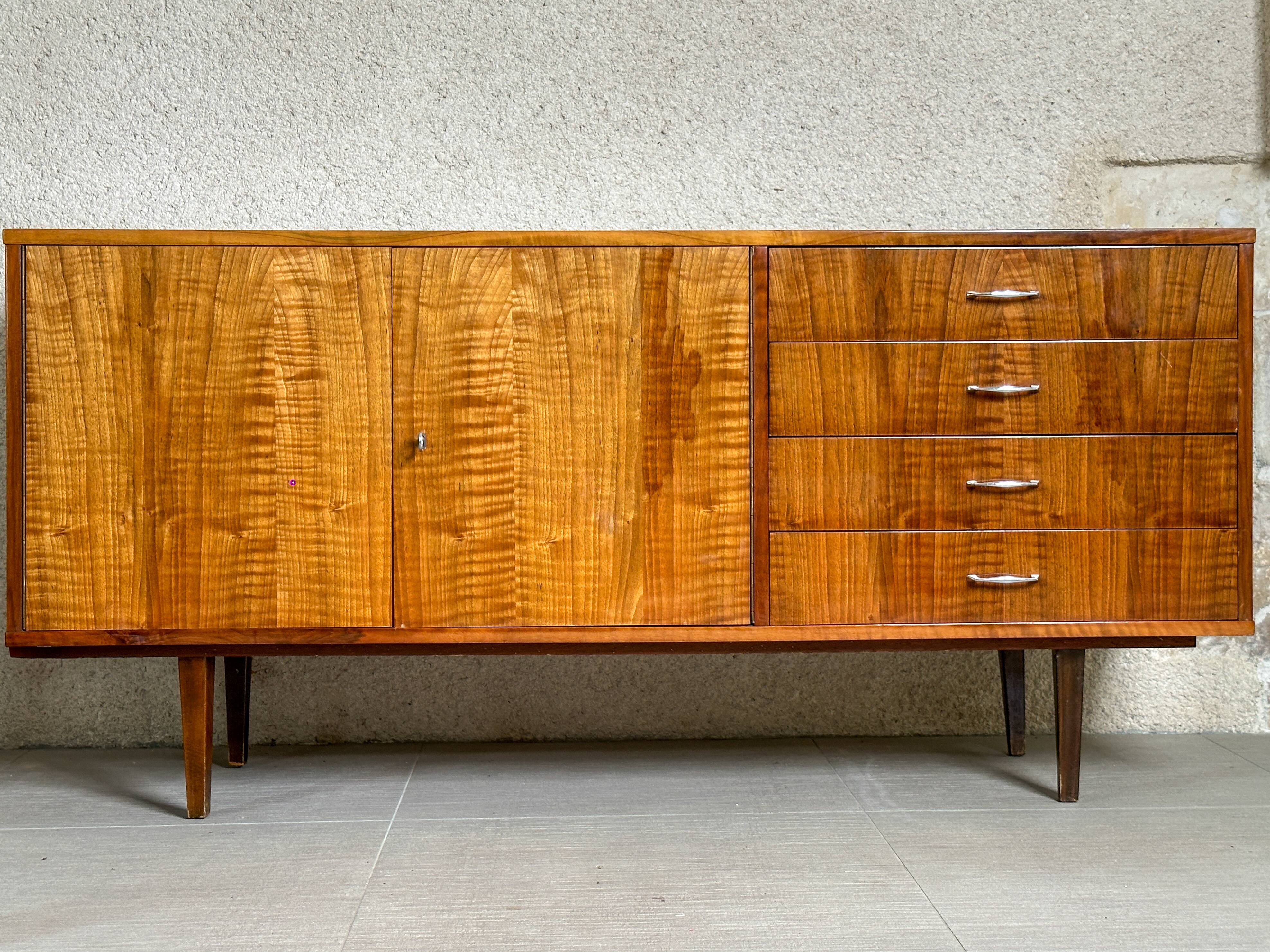 Violetta sideboard in walnut and mahogany, Piotrkowskie Fabryki Mebli, Poland, 1960.