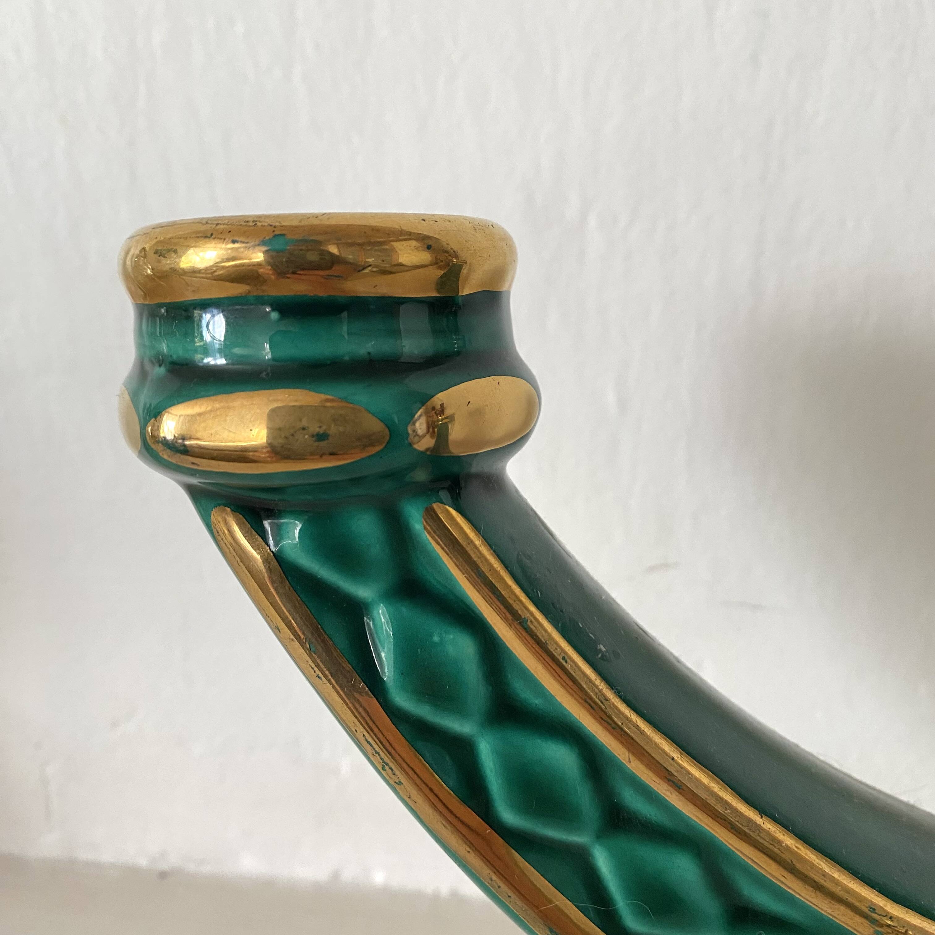 Bougeoir double art déco vert et or