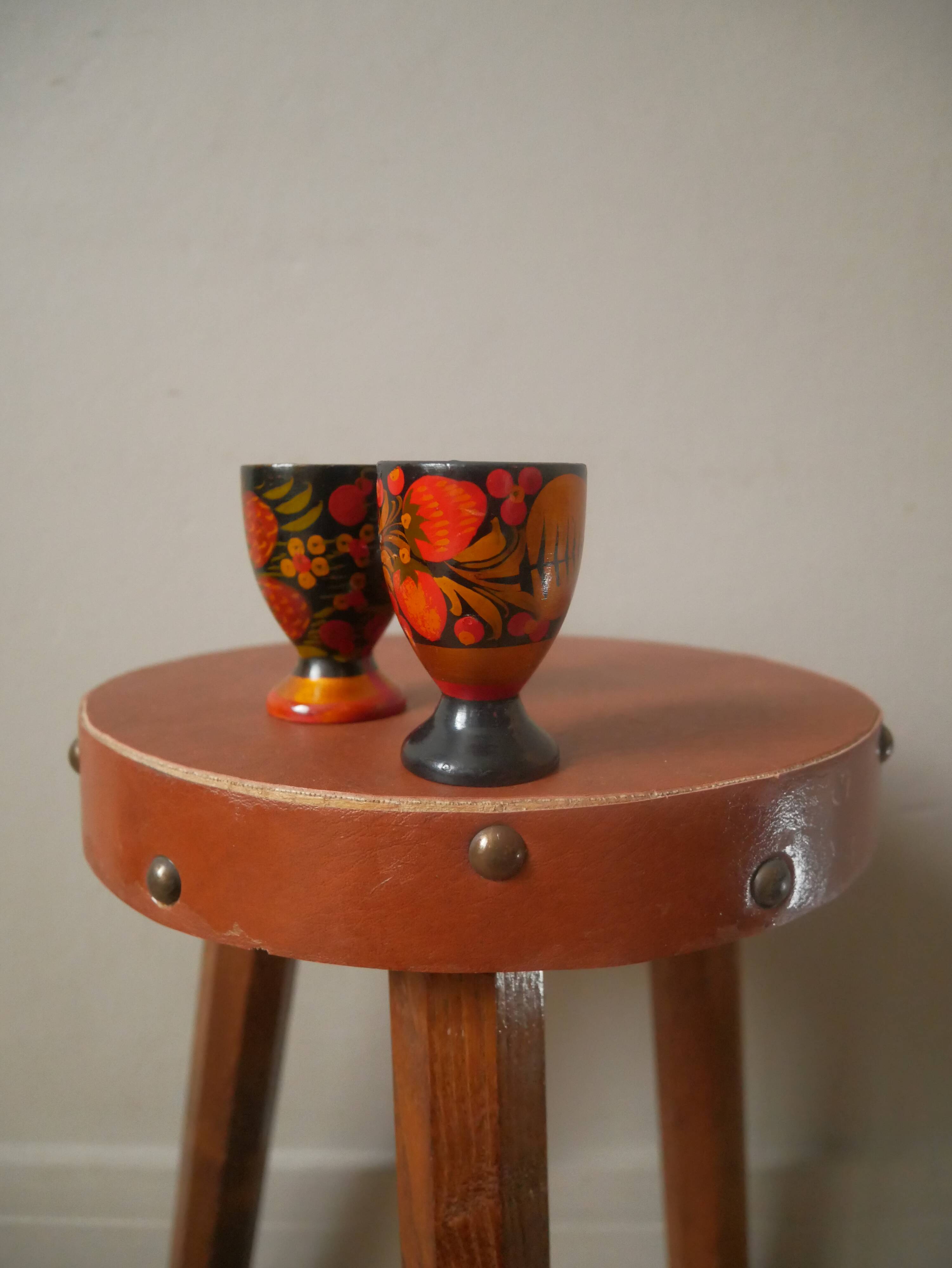 hand-painted wooden egg cups artisanal manufacturing folklore Russian crafts