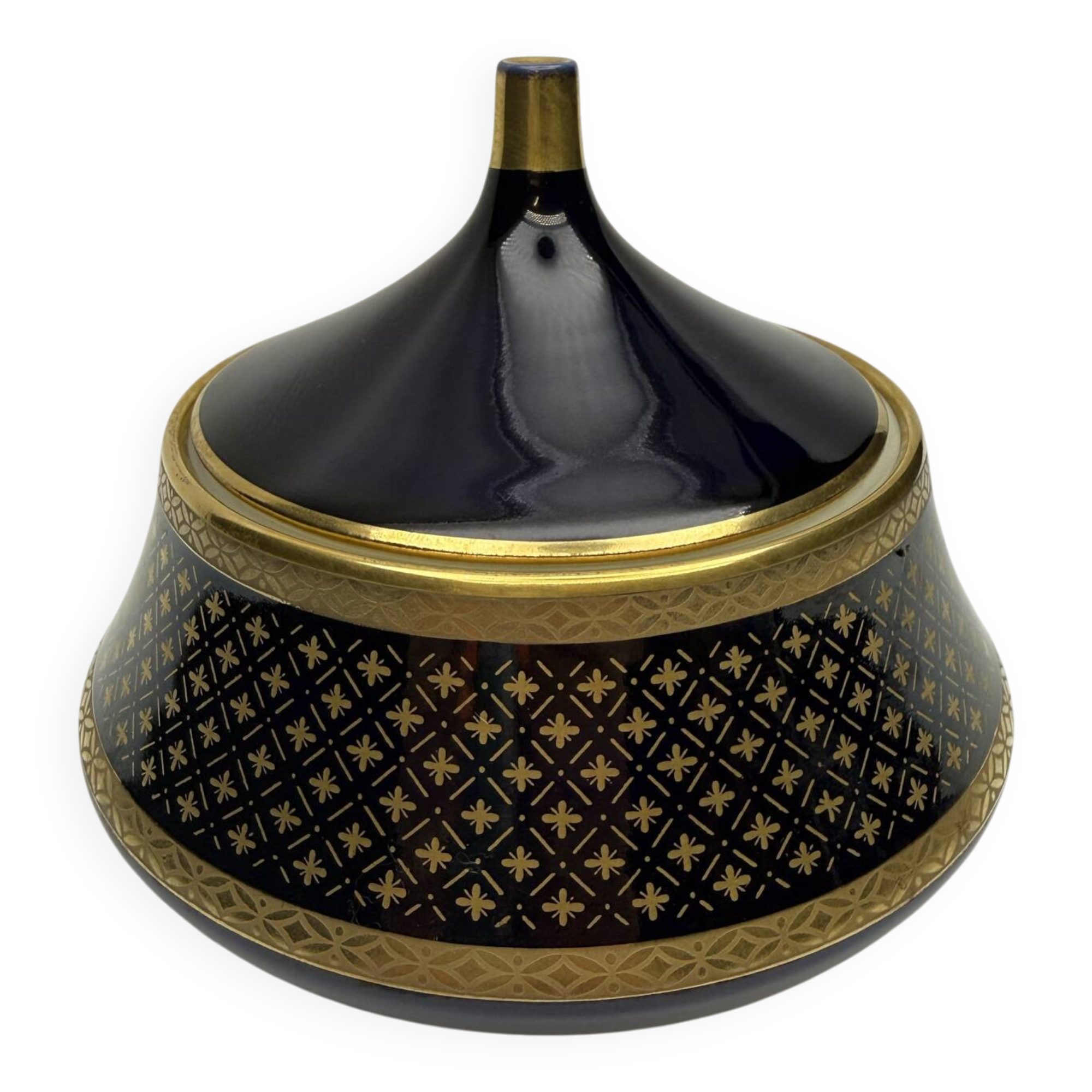 Vintage cobalt blue and gold porcelain bonbonnière.