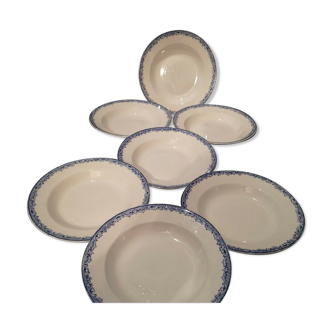 Series of 7 hollow plates in Sarreguemines earthenware model Fontanges