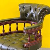 Chesterfield Revolving Captain's Chair with Green Leather Upholstery