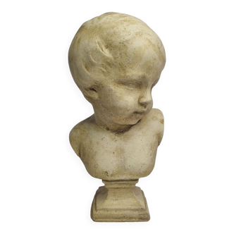 Buste d'enfant en pierre reconstituée, patinée d'après François Duquesnoy, 32 cm