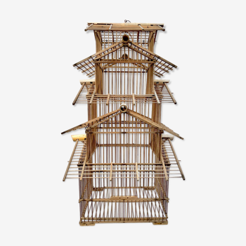 Cage à oiseaux bambou vintage
