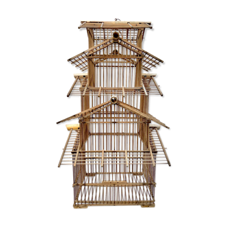 Cage à oiseaux bambou vintage