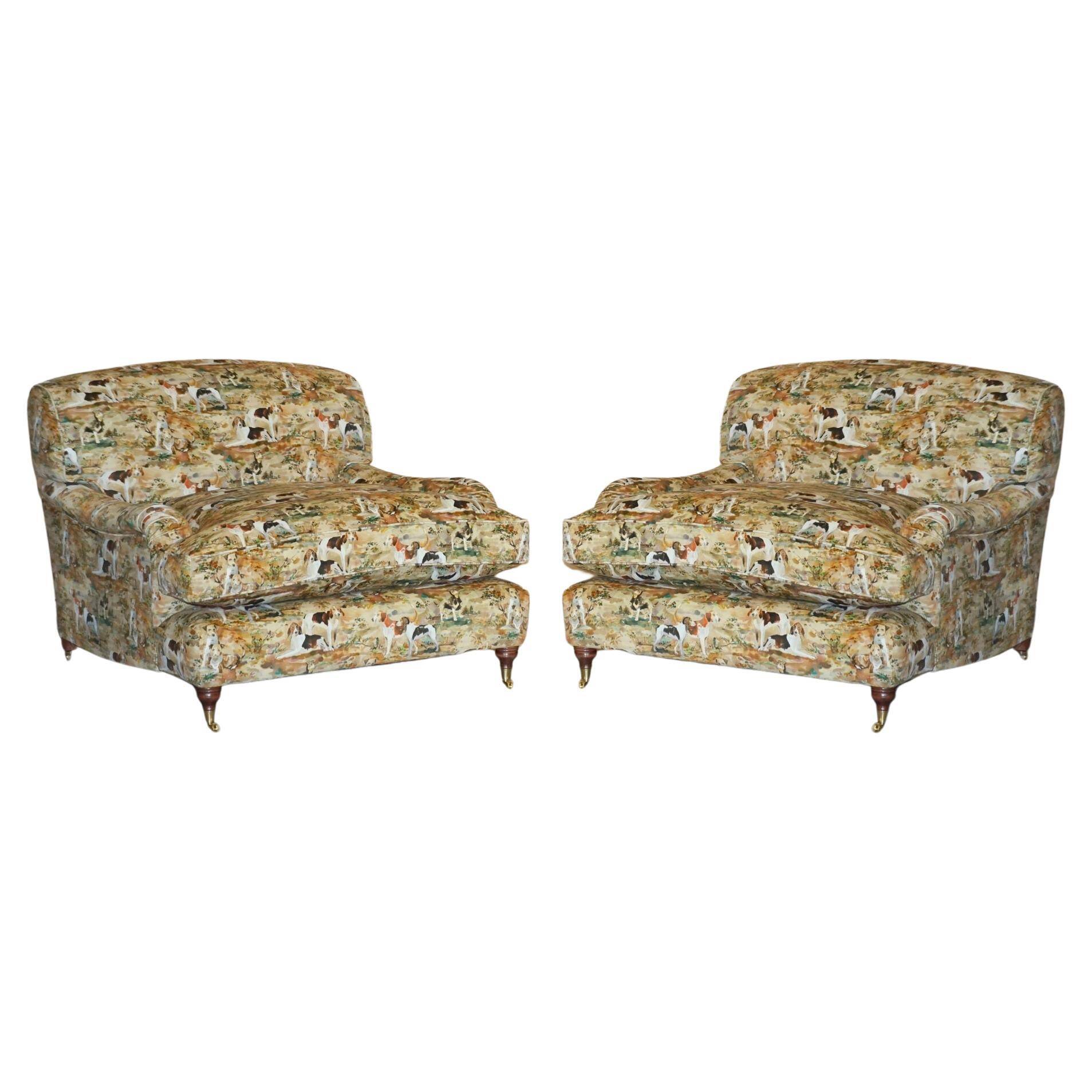 Pair of Howard Custom Love Seat Armchairs in Mulberry Silk Velvet