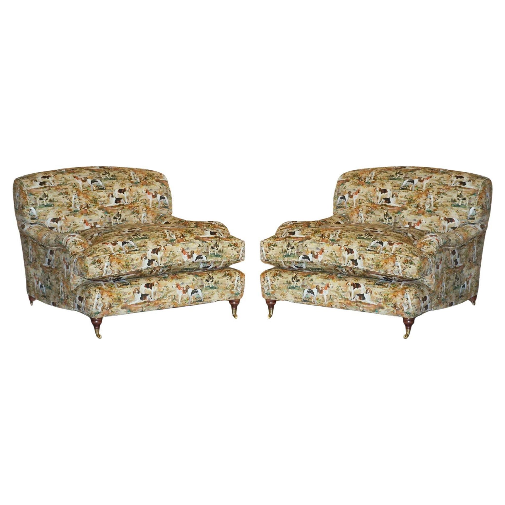 Pair of Howard Custom Love Seat Armchairs in Mulberry Silk Velvet
