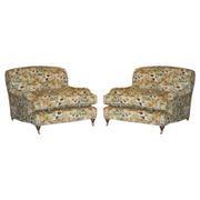 Pair of Howard Custom Love Seat Armchairs in Mulberry Silk Velvet