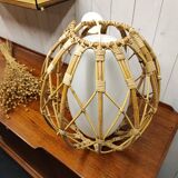 Vintage rattan and opaline pendant light