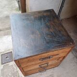 Pair of workshop furniture, solid wood, metal top 1930, 1950