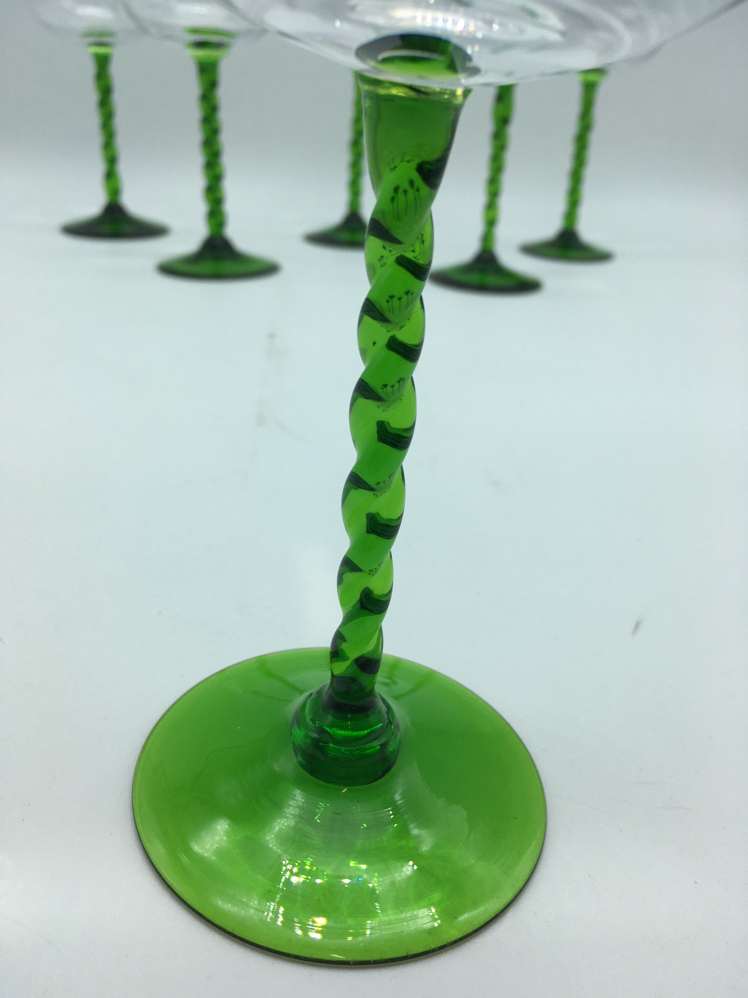 6 wine glasses with crystal twisted foot