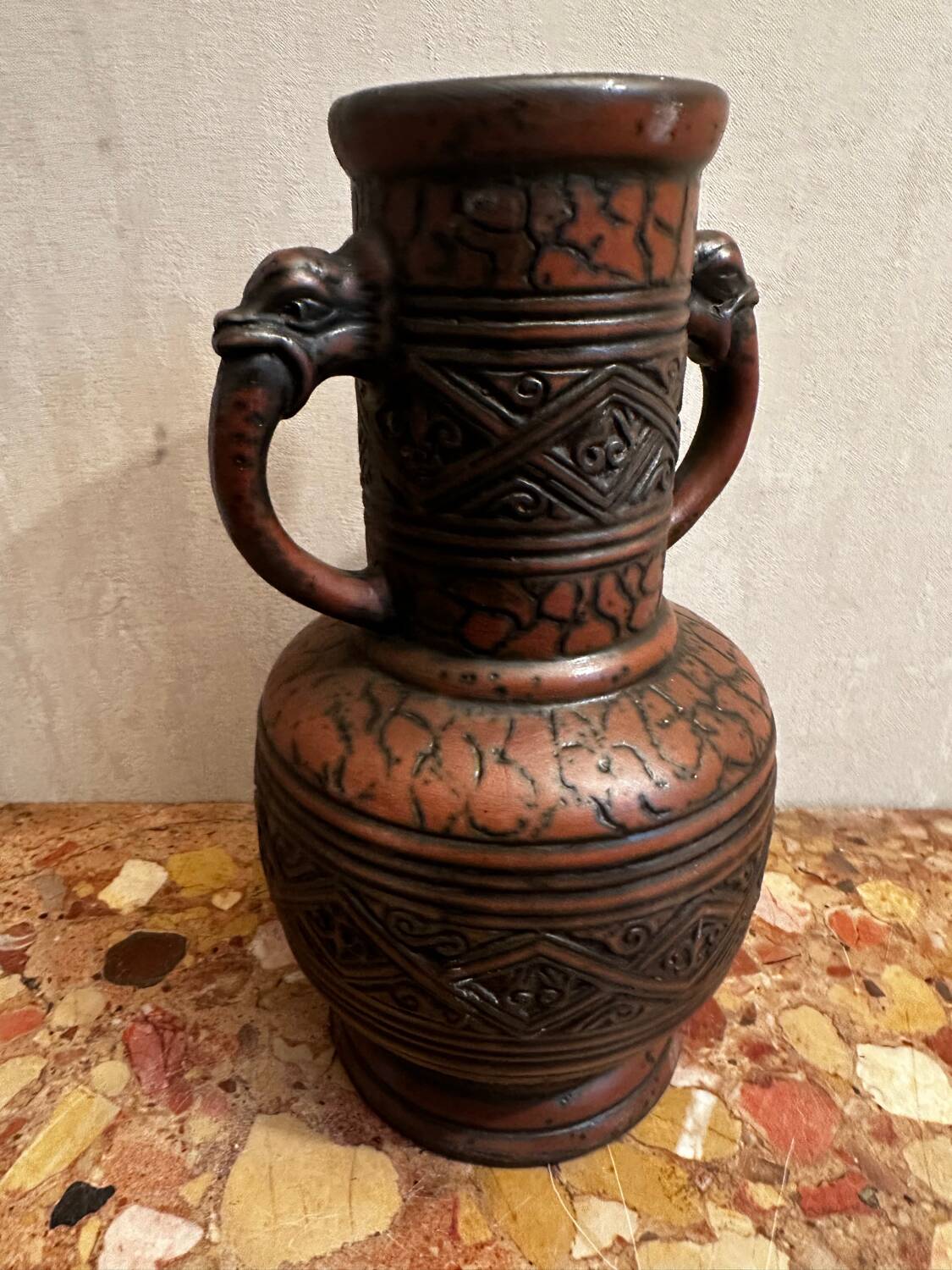 Jasba Vase 5005 - West Germany 60’s - Relief decor, Zoomorphic handles -