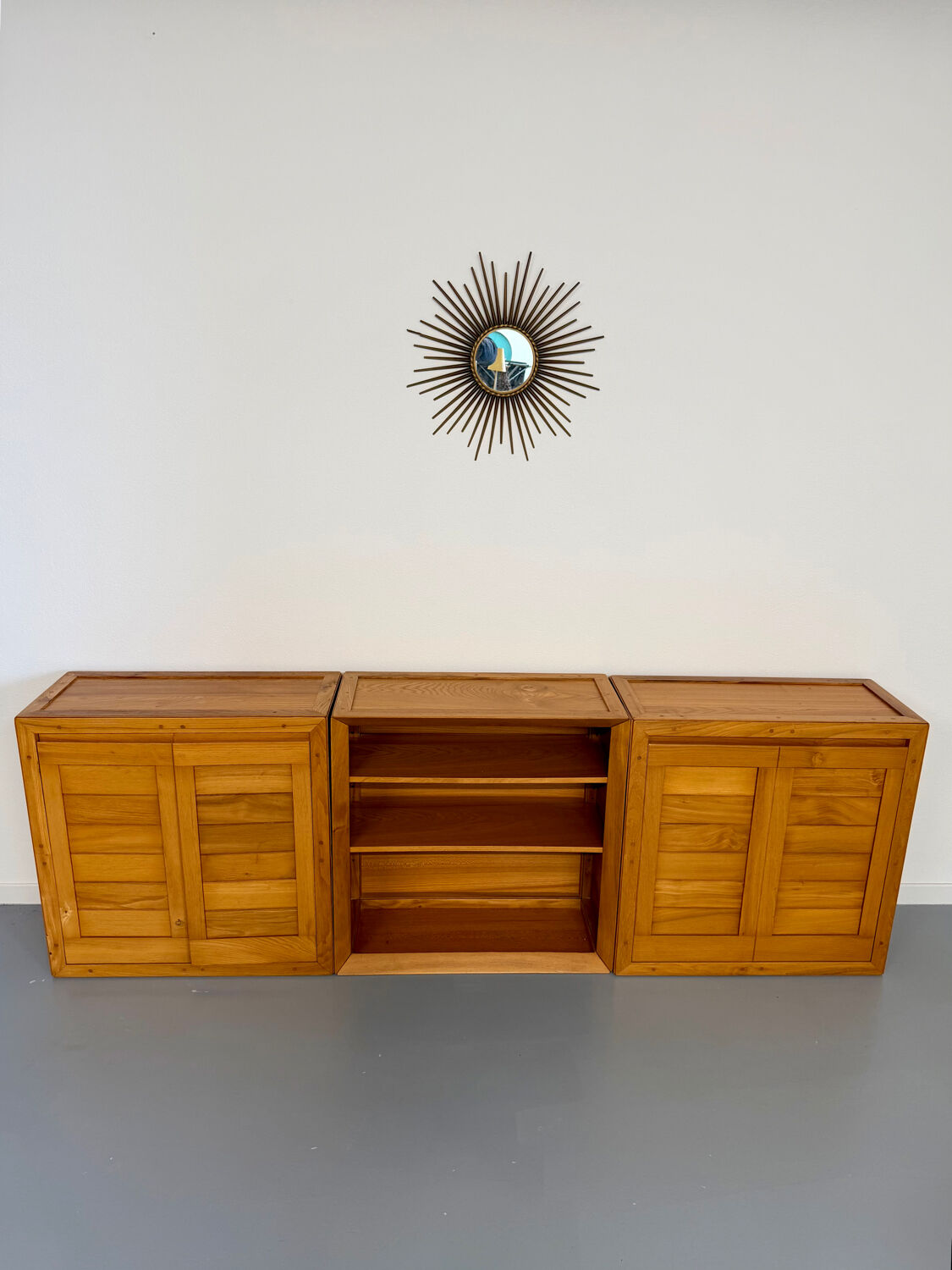 Modular sideboard Ateliers Chauvin solid wood design 70s