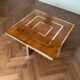 Table basse en loupe d’orme et laiton  vintage 1970s