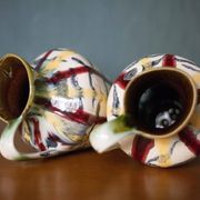 Pair of vintage ceramic vase U-Keramik 1505/20 West Germany, vase with handle, collection, pottery