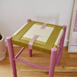 Wooden stool. Vintage stool. woven stool