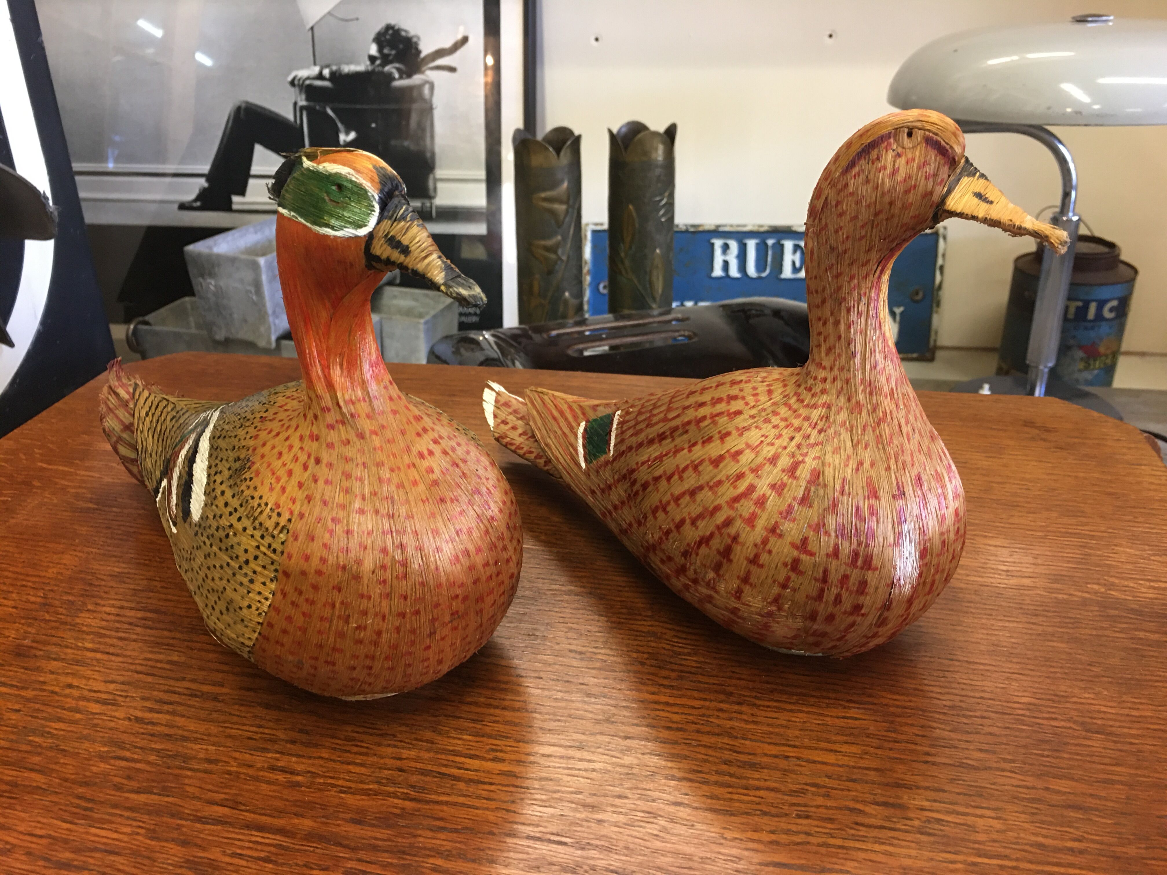 Duo of wicker ducks