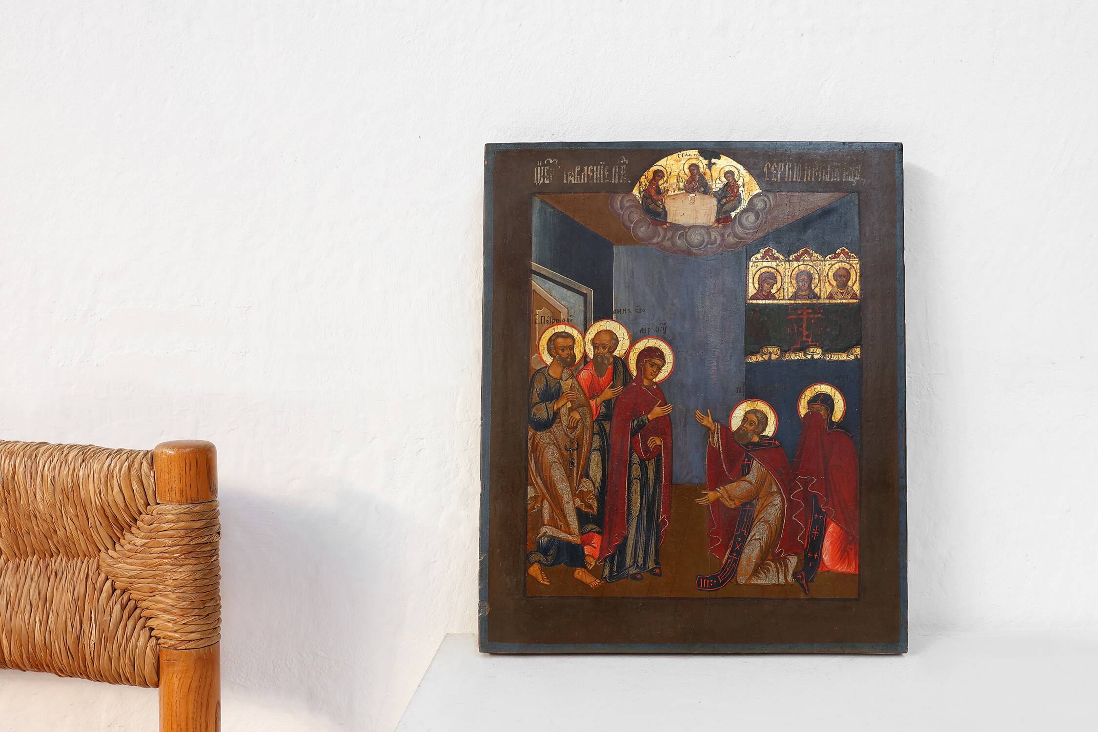 19th Century oak Traditional Religious Icon Saint Healing a Sick Person