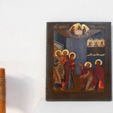 19th Century oak Traditional Religious Icon Saint Healing a Sick Person